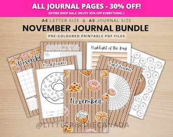 November Journal Bundle - Pastries - PRINTABLE Journal Pages - PRE-COLOURED Pages - November Planner - November Agenda - Printable Planner