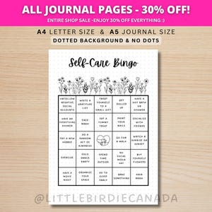 Self Care Bingo - PRINTABLE Journal Page - Planner Page - Weekly Tracker - Wellness Journal Page - Wellness Tracker - Self-Care Bingo Game