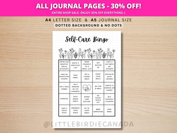 Self Care Bingo - PRINTABLE Journal Page - Planner Page - Weekly Tracker - Wellness Journal Page - Wellness Tracker - Self-Care Bingo Game