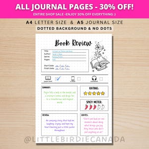 Buchbesprechung - DRUCKBARE Journal Seite - Planer Seite - Buchbesprechung Buchbesprechung - Buch Journal - Lese Journal - Buch Tracker - Buch Log