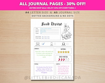 Book Review - PRINTABLE Journal Page - Planner Page - Bookclub Book Review - Book Journal - Reading Journal - Book Tracker - Book Log