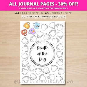Coffee Cup Doodle Of The Day - PRINTABLE Journal Page - Planner Page - Drawing Page - Drawing Journal Page - Doodle Challenge - Daily Doodle image 1