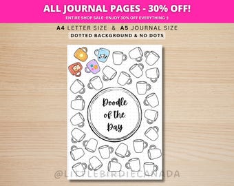 Coffee Cup Doodle Of The Day - PRINTABLE Journal Page - Planner Page - Drawing Page - Drawing Journal Page - Doodle Challenge - Daily Doodle