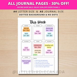 Weekly Planner - Weekly Calendar - PRINTABLE Journal Page - Planner Page - Weekly Agenda - Weekly Journal Page - Weekly To Do List