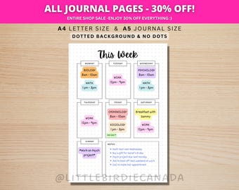 Weekly Planner - Weekly Calendar - PRINTABLE Journal Page - Planner Page - Weekly Agenda - Weekly Journal Page - Weekly To Do List