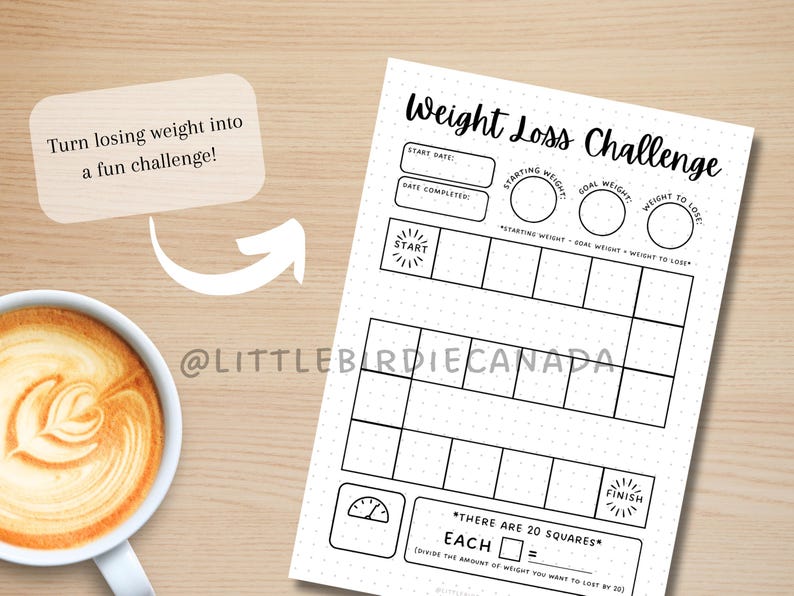 Weight Loss Challenge - Fitness Tracker - PRINTABLE Journal Page ...