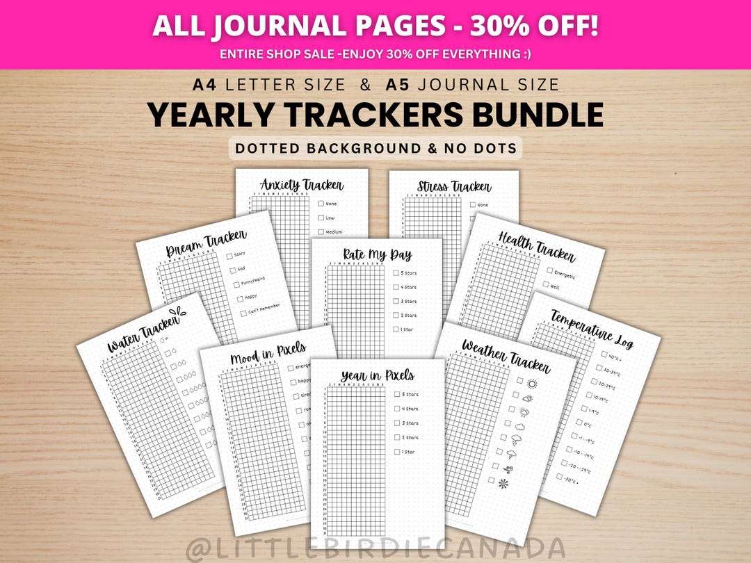 Yearly Trackers Bundle - PRINTABLE Journal Pages - Digital Planner ...