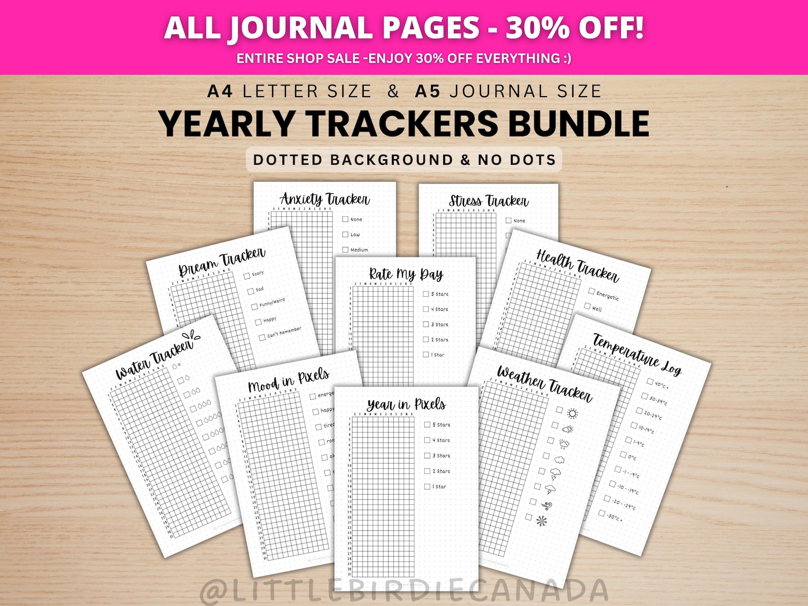 Yearly Trackers Bundle - PRINTABLE Journal Pages - Digital Planner ...