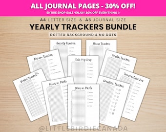 Yearly Trackers Bundle - PRINTABLE Journal Pages - Digital Planner Pages - A5 & A4 Size - Value Pack