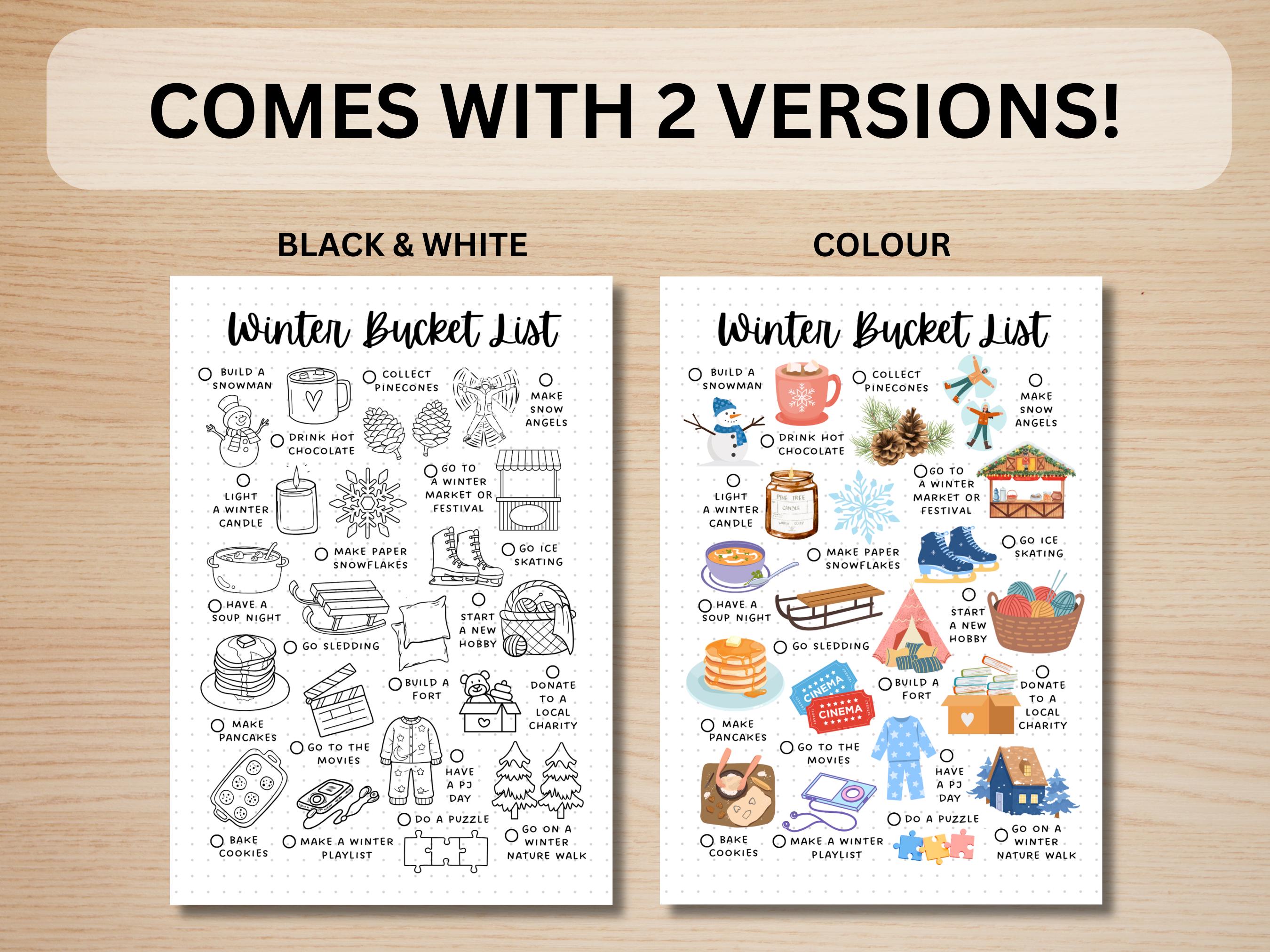 Winter Bucket List - Winter Activities - PRINTABLE Journal Page ...