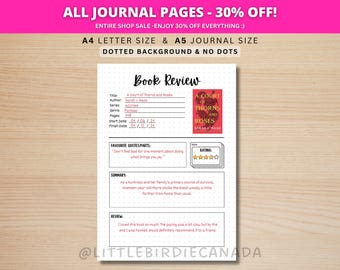 Book Review Template - PRINTABLE Journal Page - Book Club - Book Journal - Kids Reading Tracker - Book Tracker - Reading Journal Page