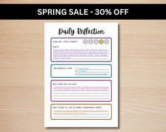 Daily Reflection Journal - PRINTABLE Gratitude Journal - A5 Journal Page - Wellness Journal Page - Mental Health Journal - Daily Journal