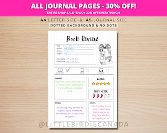 Book Review - PRINTABLE Journal Page - Planner Page - Bookclub Book Review - Book Journal - Reading Journal - Book Tracker - Book Log