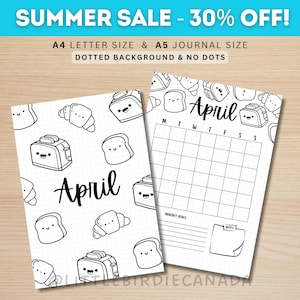 April Title Page - Bread - April Calendar - PRINTABLE Calendar - Journal Title Page and Calendar Set - April Cover Page