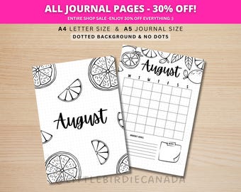 August Title Page - Lemons - August Calendar - PRINTABLE Calendar - Journal Title Page and Calendar Set - Journal Cover Page