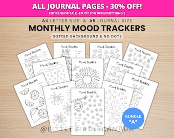 Lot mensuel de trackers d'humeur - lot A - pages de journal à imprimer - pages de planificateur numérique - format A5 et A4 - paquet économique