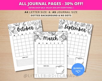 12ヶ月カレンダー - バンドルC - ジャーナルカレンダーテンプレート - 月間プランナー - 印刷可能なカレンダー - 印刷可能なプランナーページ - ジャーナルページ