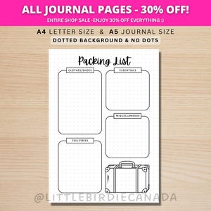 Packing List - PRINTABLE Journal Page - Planner Page - Travel List - Travel Tracker - Travel Planner - Travel Checklist - Travel Journal