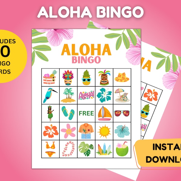 Aloha Bingo Cards Hawaiian Bingo Luau Bingo Luau Party Games Luau Birthday Tropical Party Hawaii Instant Download Baby Shower Games 30 Cards