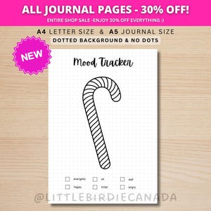 Candy Cane Mood Tracker - PRINTABLE Journal Page - Gifts & Bows Theme - Digital Planner Page - Christmas Mood Tracker