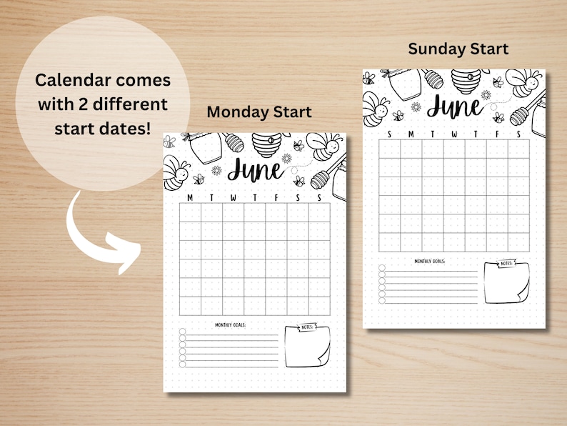 June Title Page - Bumble Bee - June Calendar - PRINTABLE Calendar - Journal Title Page and Calendar Set - June Cover Page image 5