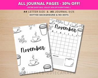 November Title Page - Coffee - November Calendar - PRINTABLE Calendar - Journal Title Page and Calendar - November Cover Page