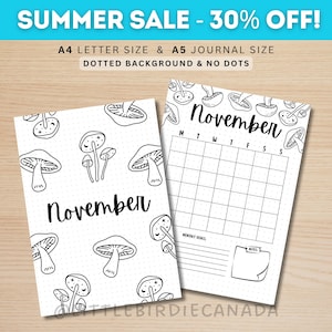 November Title Page - Mushroom - November Calendar - PRINTABLE Calendar - Journal Title Page and Calendar - November Cover Page