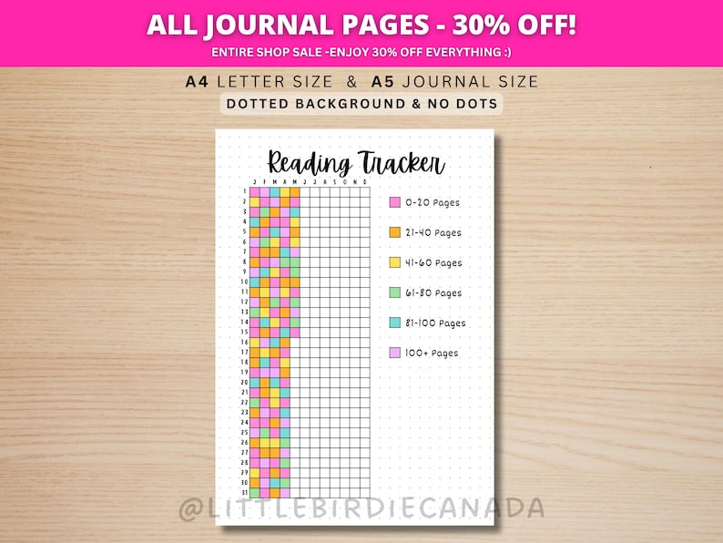Reading Tracker - PRINTABLE Journal Page - Planner Page - Book Journal - Reading Log - Reading Tracker - Daily Habit Tracker - Page Tracker image 1