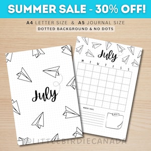 July Title Page - Paper Planes - July Calendar - PRINTABLE Calendar - Journal Title Page and Calendar Set - Journal Cover Page