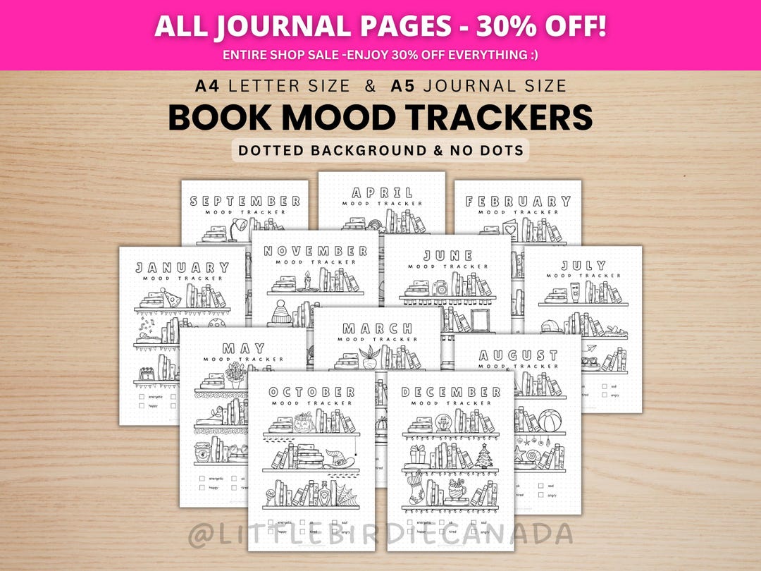 Book Mood Trackers Bundle - Reading Journal - PRINTABLE Journal Pages ...