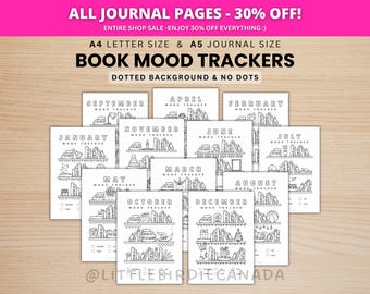 Book Mood Trackers Bundle - Reading Journal - PRINTABLE Journal Pages - Digital Planner Pages - A5 & A4 Size - Value Pack