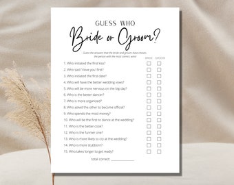 Guess Who Bride Groom Game Minimalist Bridal Shower Game Bride or Groom Printable Game Who Knows The Couple Best Game Engagement Party Game