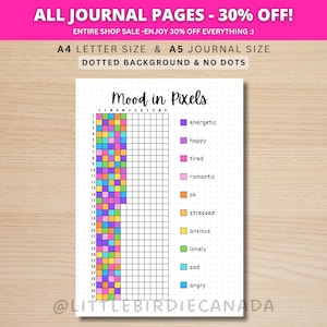 Mood in Pixels - AFDRUKBARE dagboekpagina - Plannerpagina - Daily Feelings Tracker - Daily Mood Tracker - maandelijkse tracker - dagelijkse beoordeling