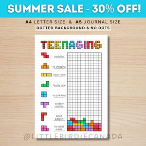 Teenaging Tracker - PRINTABLE Journal Page - Monthly Tracker - Fun Habit Tracker - Teenage Task Tracker - Planner Page - Journal Game
