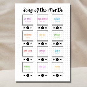 Song of the Month Music Playlist Page A5 Journal Page PRINTABLE Yearly ...