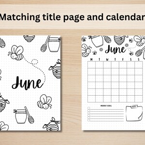 June Title Page - Bumble Bee - June Calendar - PRINTABLE Calendar - Journal Title Page and Calendar Set - June Cover Page image 2