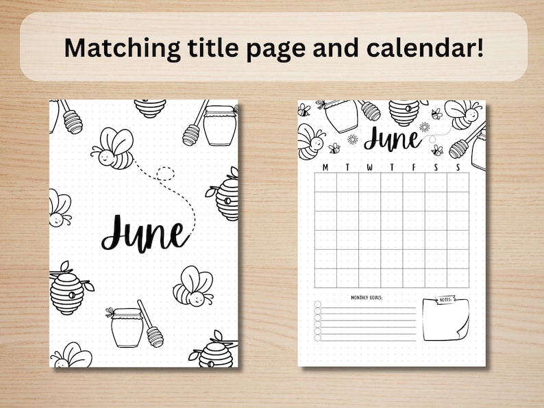 June Title Page - Bumble Bee - June Calendar - PRINTABLE Calendar - Journal Title Page and Calendar Set - June Cover Page image 2