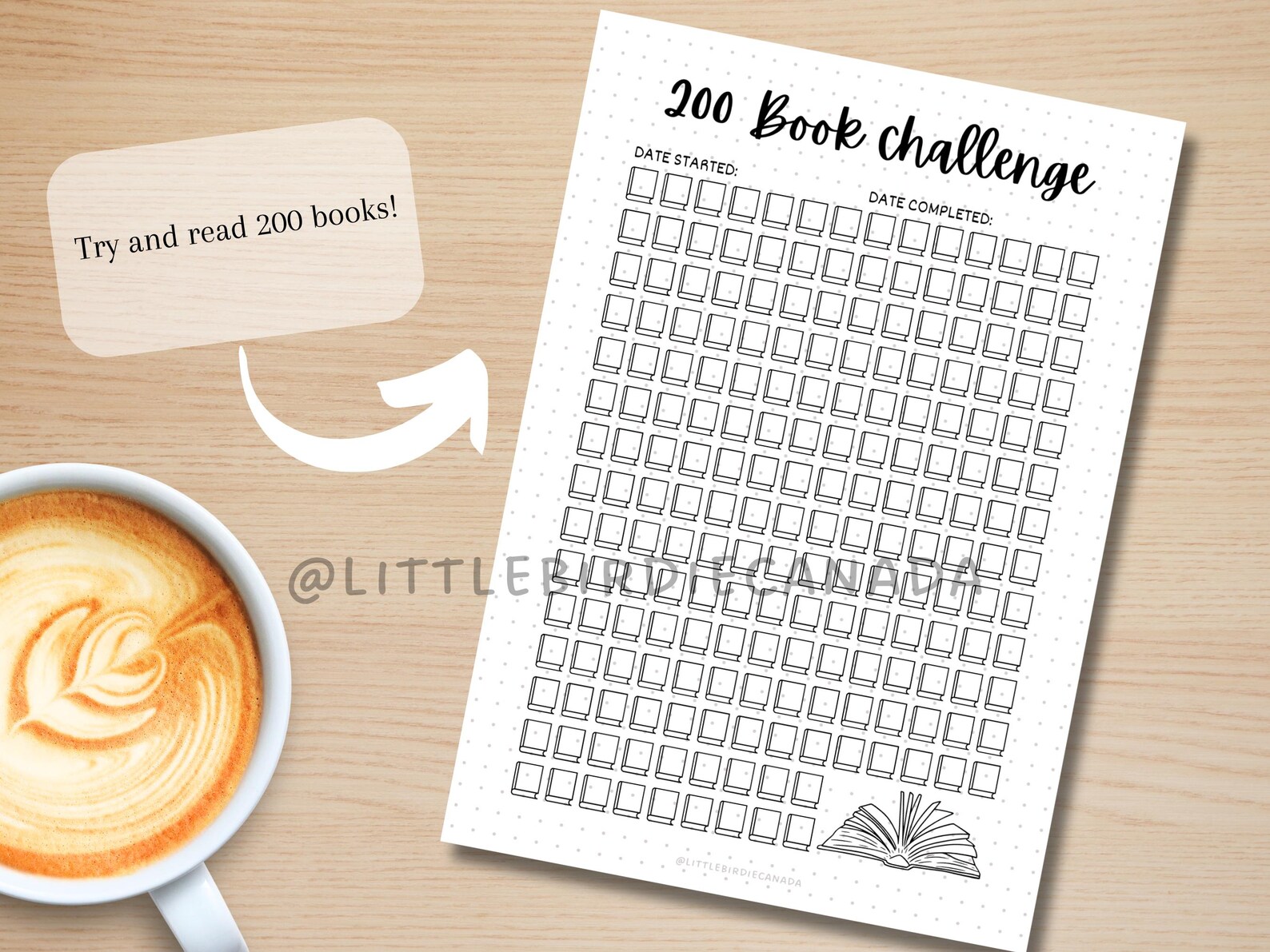 200 Book Reading Challenge - A5 Journal Page - Reading Tracker ...