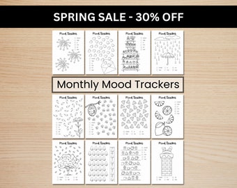 Monthly Mood Trackers Bundle - PRINTABLE A5 Journal Pages - Value Pack (Matches Monthly Title Pages)