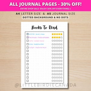 読書リスト - TBRリスト - 印刷可能なジャーナルページ - 読書ジャーナル - ブックトラッカー - 読書トラッカー - プランナーページ - 読書リスト