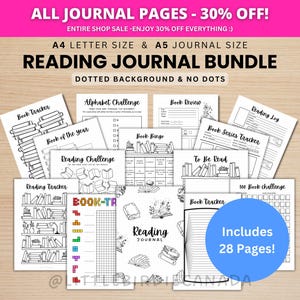 PACCHETTO DIARIO DI LETTURA - Pagine di diario stampabili - Pagine di planner digitale - Formato A5 e A4 - Confezione conveniente - 28 pagine - Puntini e niente puntini