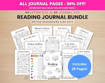 READING JOURNAL BUNDLE - Printable Journal Pages - Digital Planner Pages - A5 & A4 Size - Value Pack - 28 Pages - Dots and No Dots