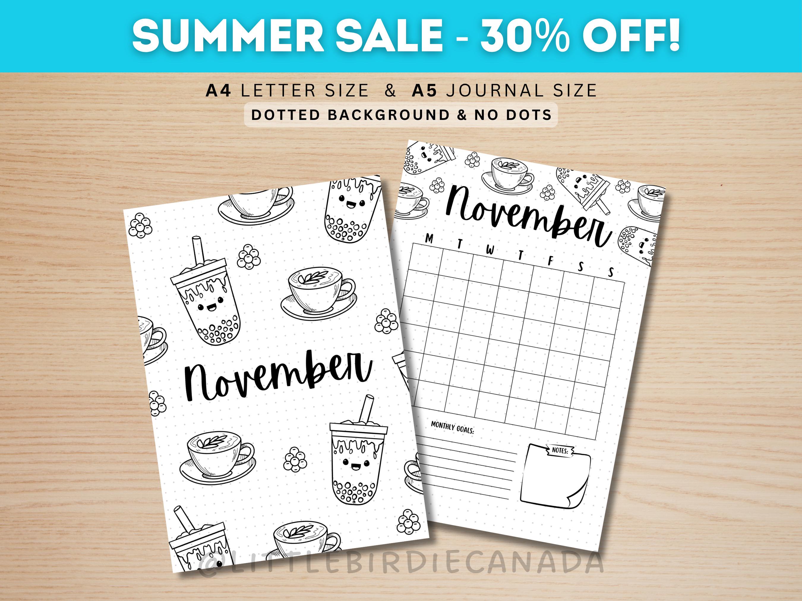 November Title Page - Bubble Tea - November Calendar - PRINTABLE Calendar - Journal Title Page and Calendar - November Cover Page