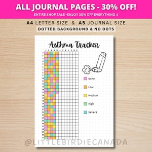 Registro de asma - Página de diario imprimible - Registro de inhaladores - Registro de salud - Diario de asma - Registro de asma - Registro de medicamentos - Página de planificación