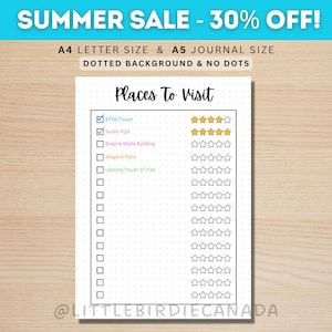 Orte zum Besuchen - DRUCKBARE Journal Seite - Planer Seite - Reise Liste - Reise Tracker - Reisetagebuch - Reise Checkliste - Reiseplaner