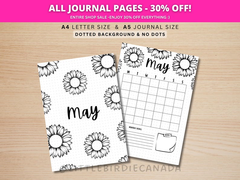 May Title Page - Flower - May Calendar - PRINTABLE Calendar - Journal Title Page and Calendar Set - May Cover Page image 1