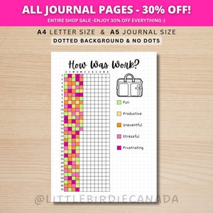 Hoe was werktracker - AFDRUKBARE dagboekpagina - plannerpagina - jaarlijkse tracker - werk bijhouden - werktracker - stemmingstracker - gevoelenstracker
