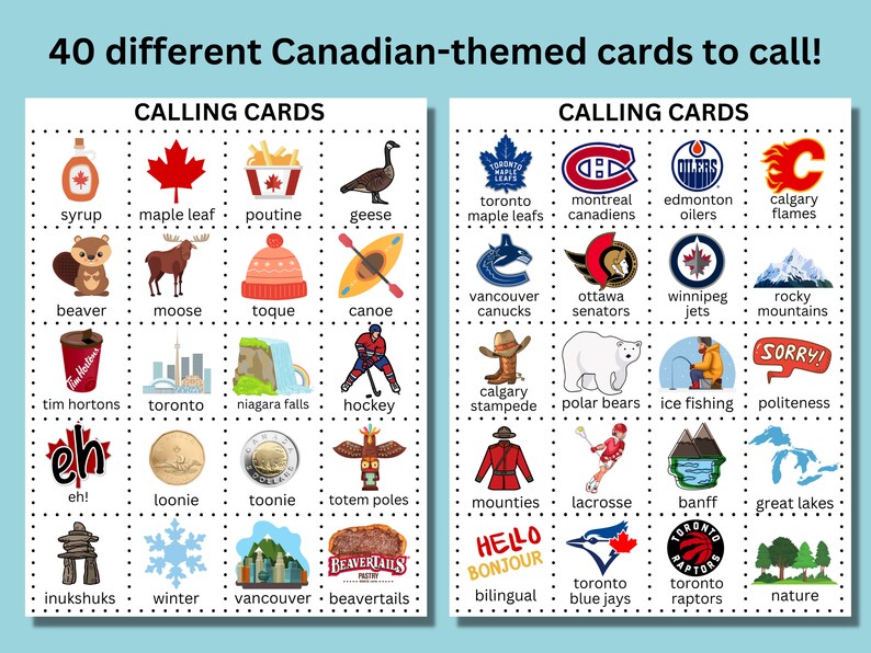 Canada Bingo Game Canadian Bingo Canada Day Activity Summer Etsy Canada