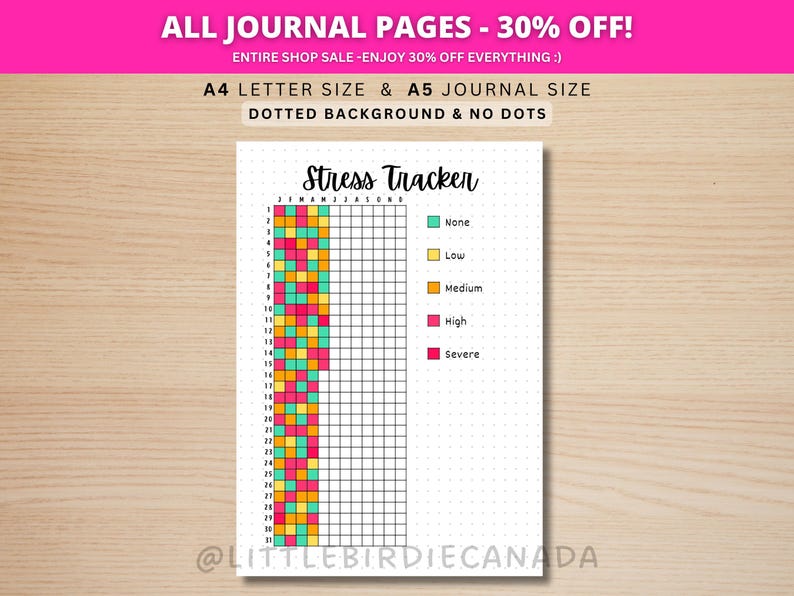 Stress Tracker - PRINTABLE Journal Page - Habit Tracker - Anxiety Journal - Anxiety Tracker - Mood Tracker - Track Stress - Planner Page image 1