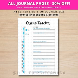 Rastreador de Choro - Página de Diário IMPRIMÍVEL - Página de Planejamento - Registro de Choro - Rastreador de Humor - Rastreador de Sentimentos - Rastreador de Emoções - Rastreador de Tristeza